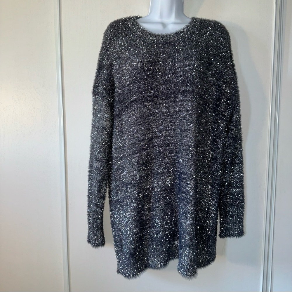 By Anthropologie Women’s Metallic Gray/Silver Eyelash Knit Mini Dress-Size Small - Picture 3 of 10
